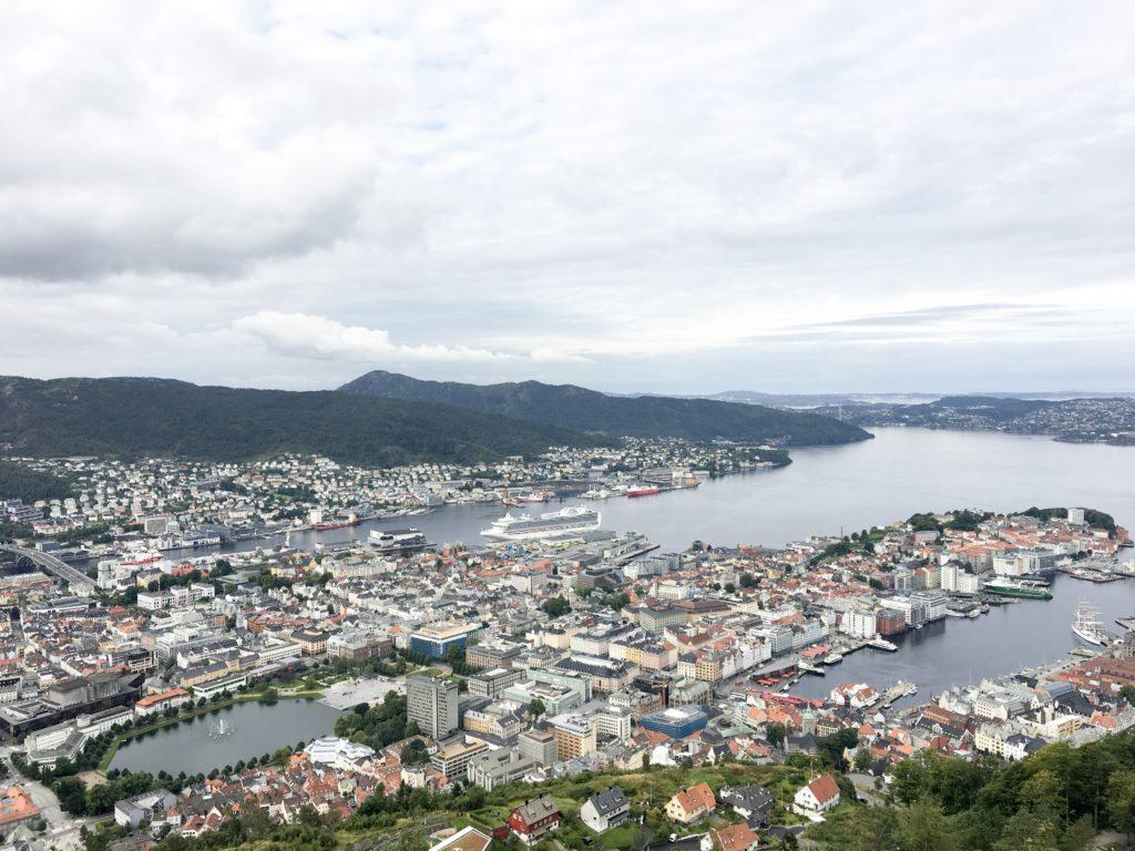 view of Bergen Fjord from top of Mount Floyen 