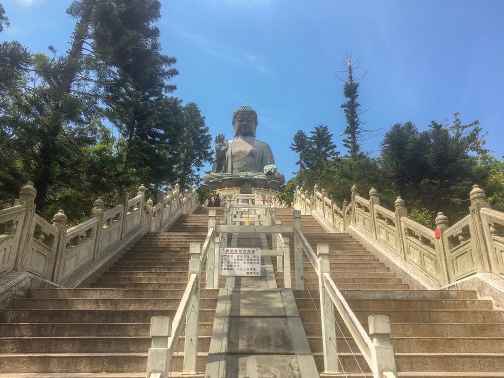 big buddha from bottom of steps lantau island hong kong