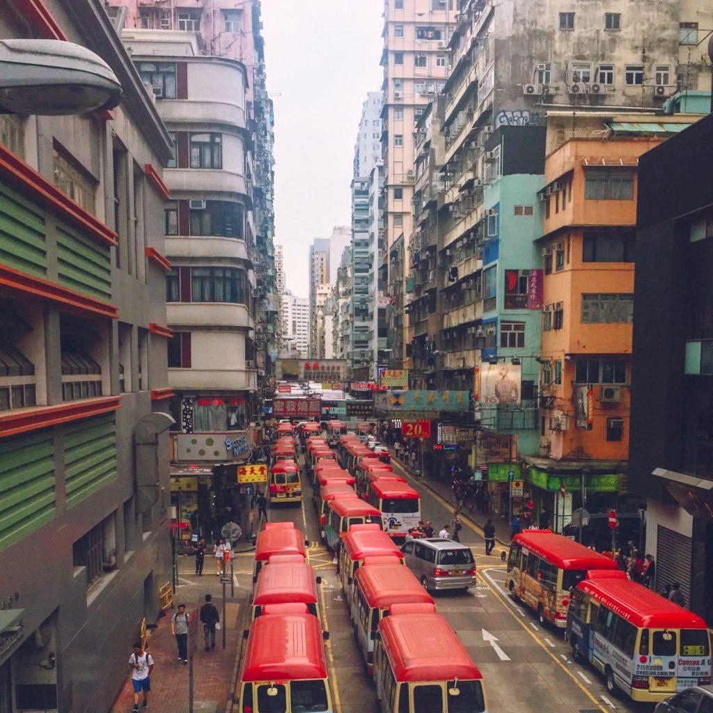 view of mong kok buses from bridge cool places in hong kong