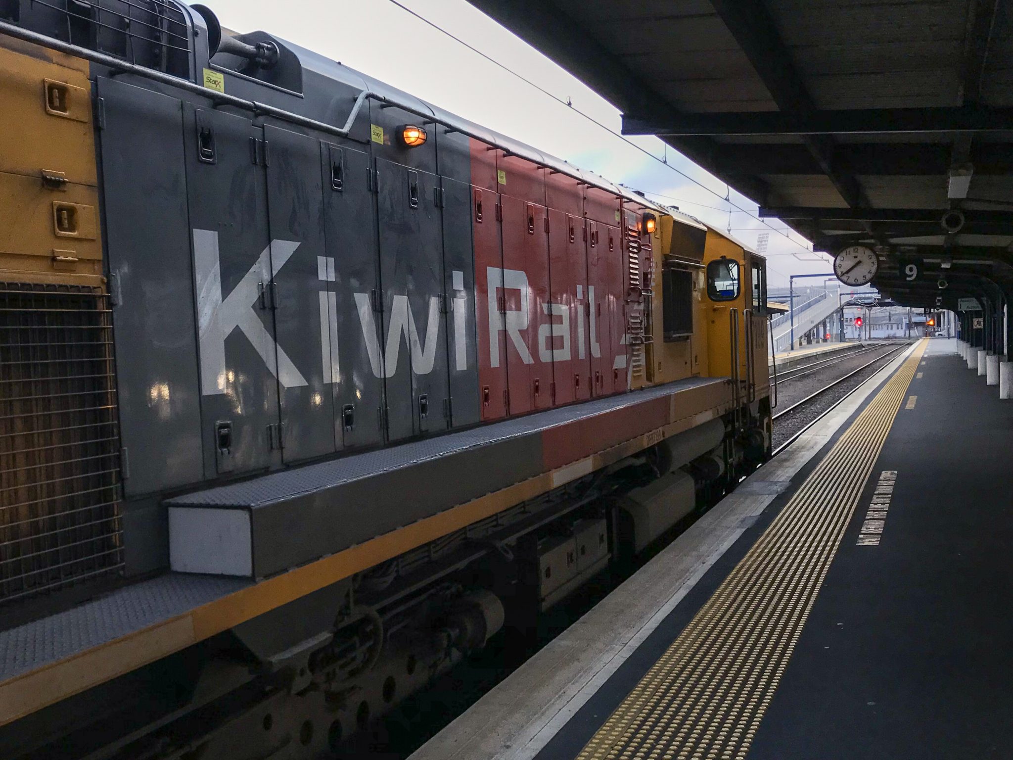 KiwiRail branded Northern Explorer train sitting at Wellington Station