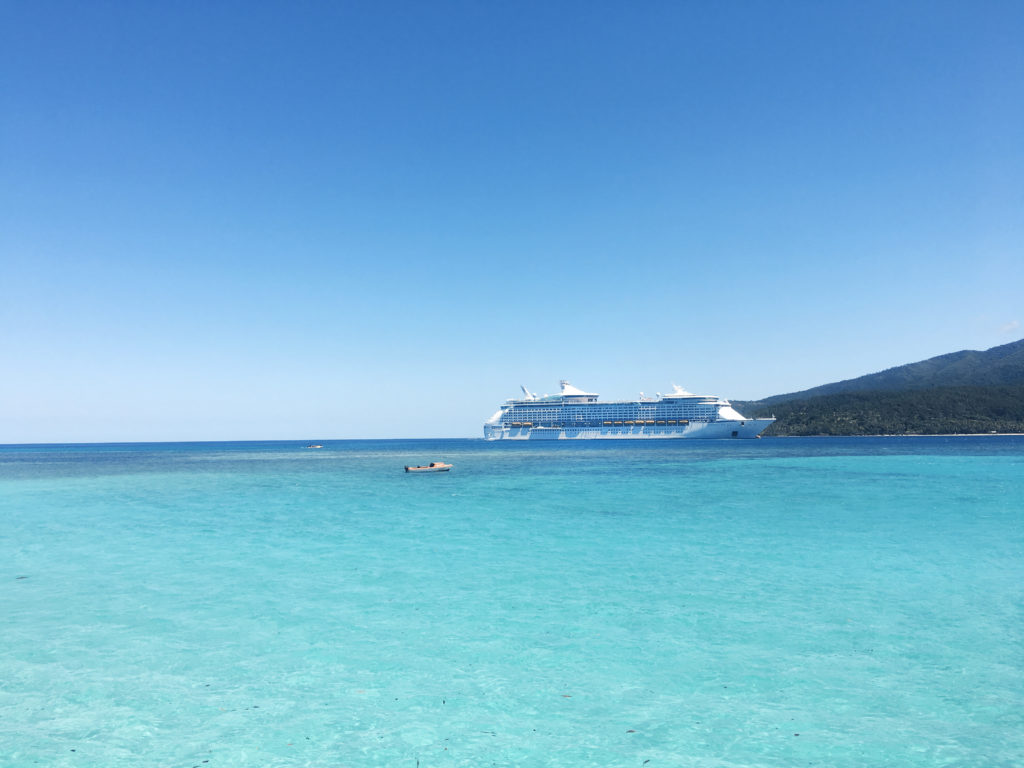 large cruise ship moored off Mystery Island Vanuatu