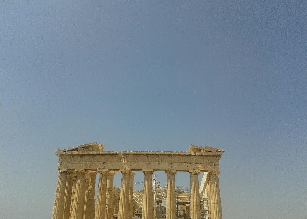 Parthenon exterior with blue sky at Acropolis Athens