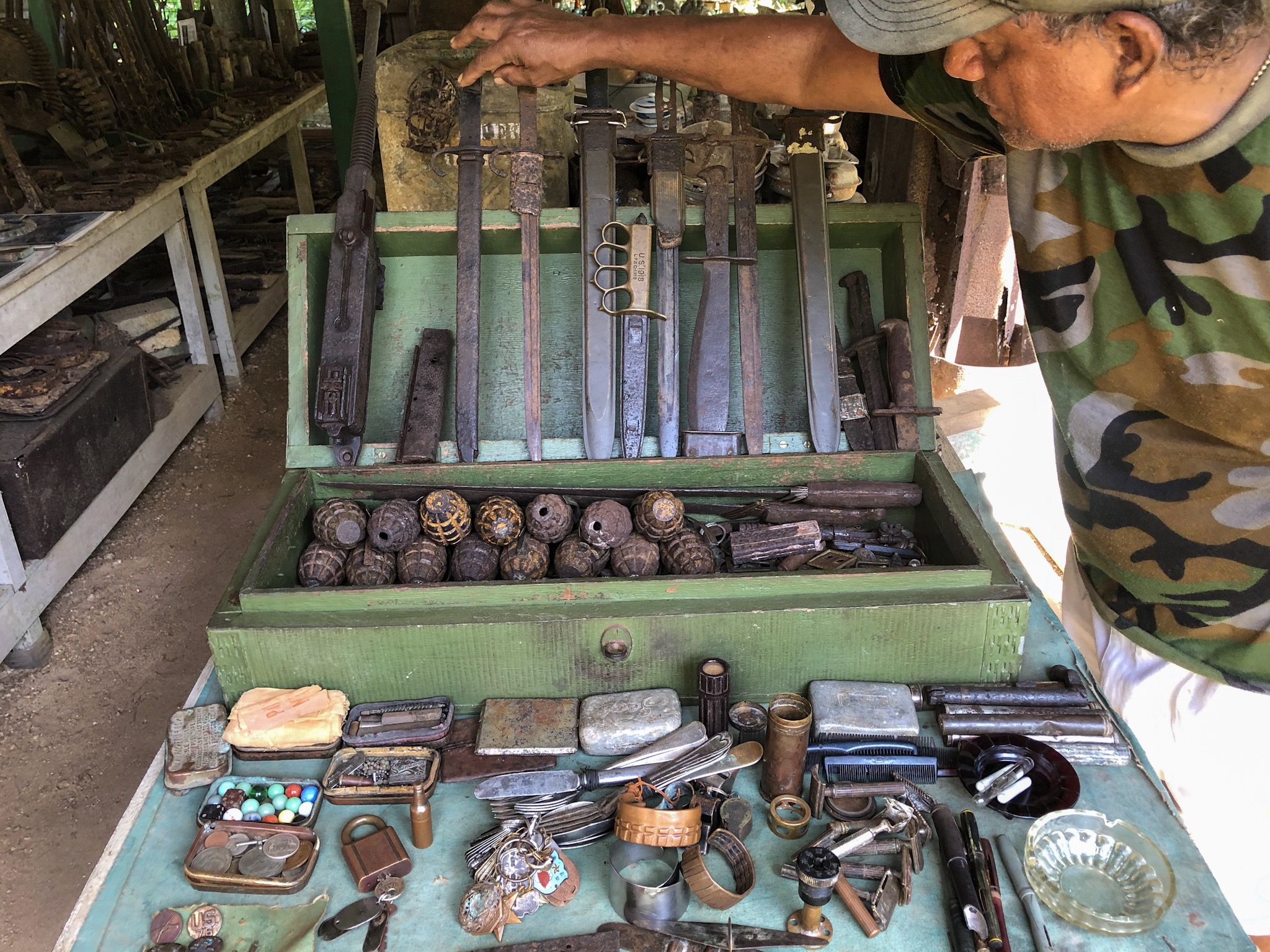 collection of WWII items left in the Solomon Islands by Japanese and American troops