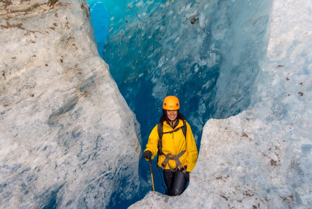 Hiking on Mendenhall Glacier during a cruise excursion in Alaska