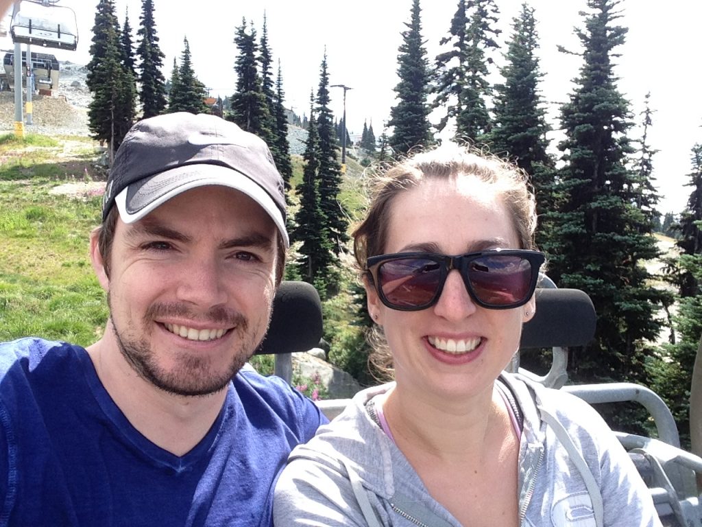 Couple on chairlift Blackcomb Whister in Summer