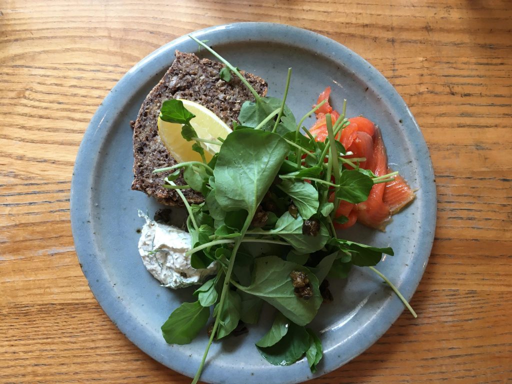 continental brunch plate at Loretta with salmon, spinach an rye toast