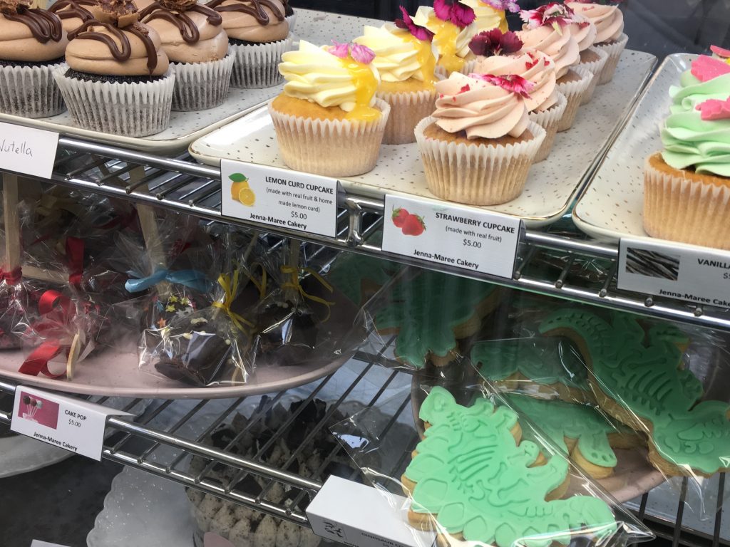 Cupcakes on display at Hobsonville Point Markets