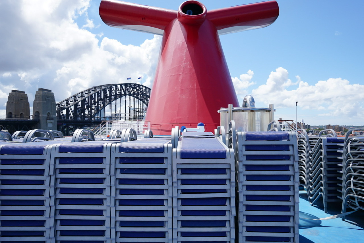 Stack of deck chairs stacked on carnival splendor in sydney