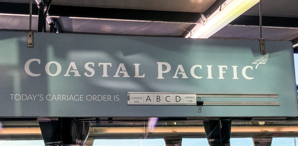 Coastal Pacific Train sign at Christchurch Station
