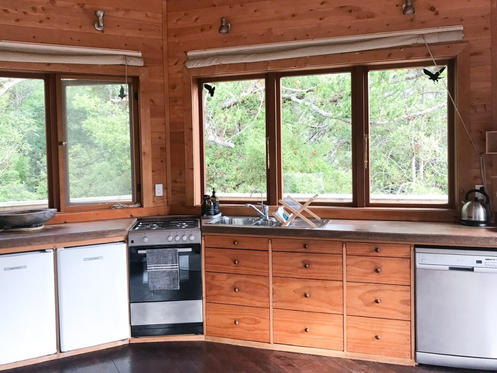 kitchen at away treehouse accommodation Waiheke Island