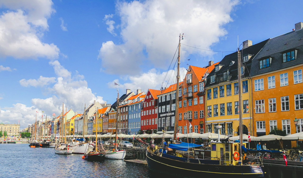 Colourful buildings on Nyhavn waterfront Copenhagen
