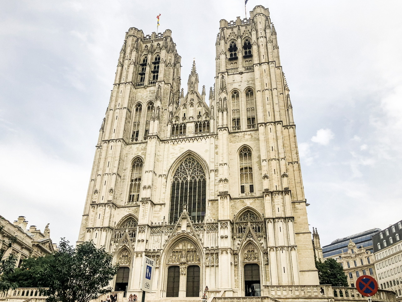 Exterior of gothic cathedral St Michael and St Gudula in Brussels