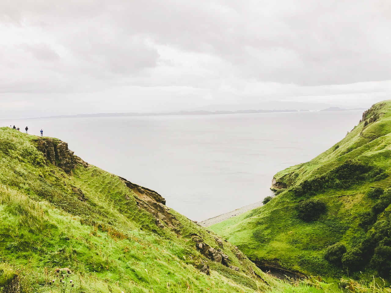 View of green cliffs and ocean Isle of Skye