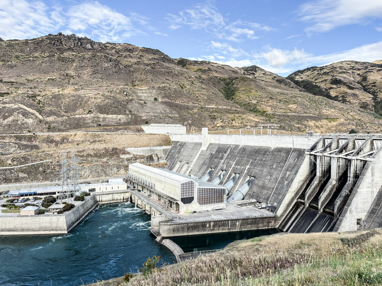 Looking over Clyde Dam from roadside view point.