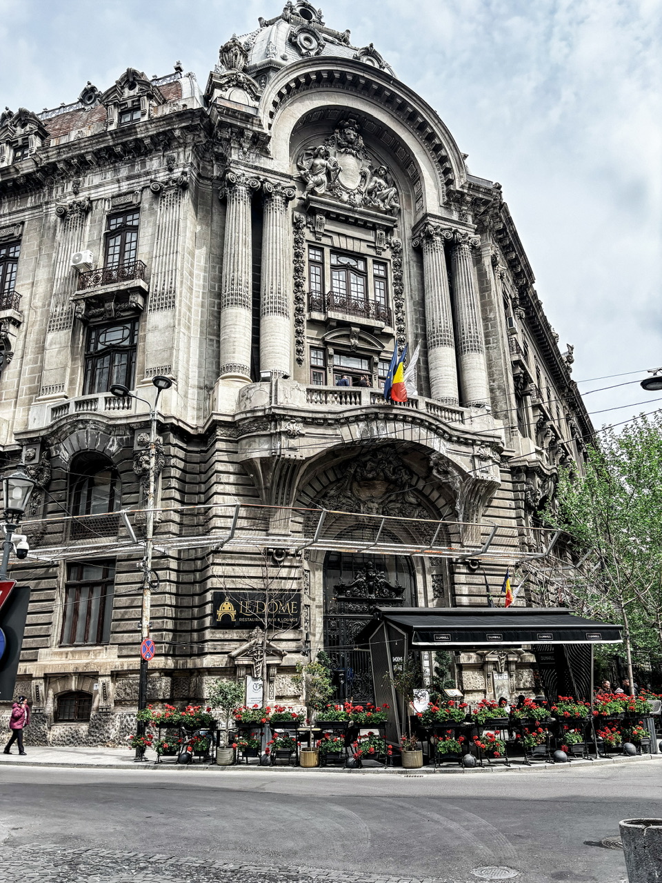 Exterior shot of Le Dome Restaurant in the old town of Bucharest.